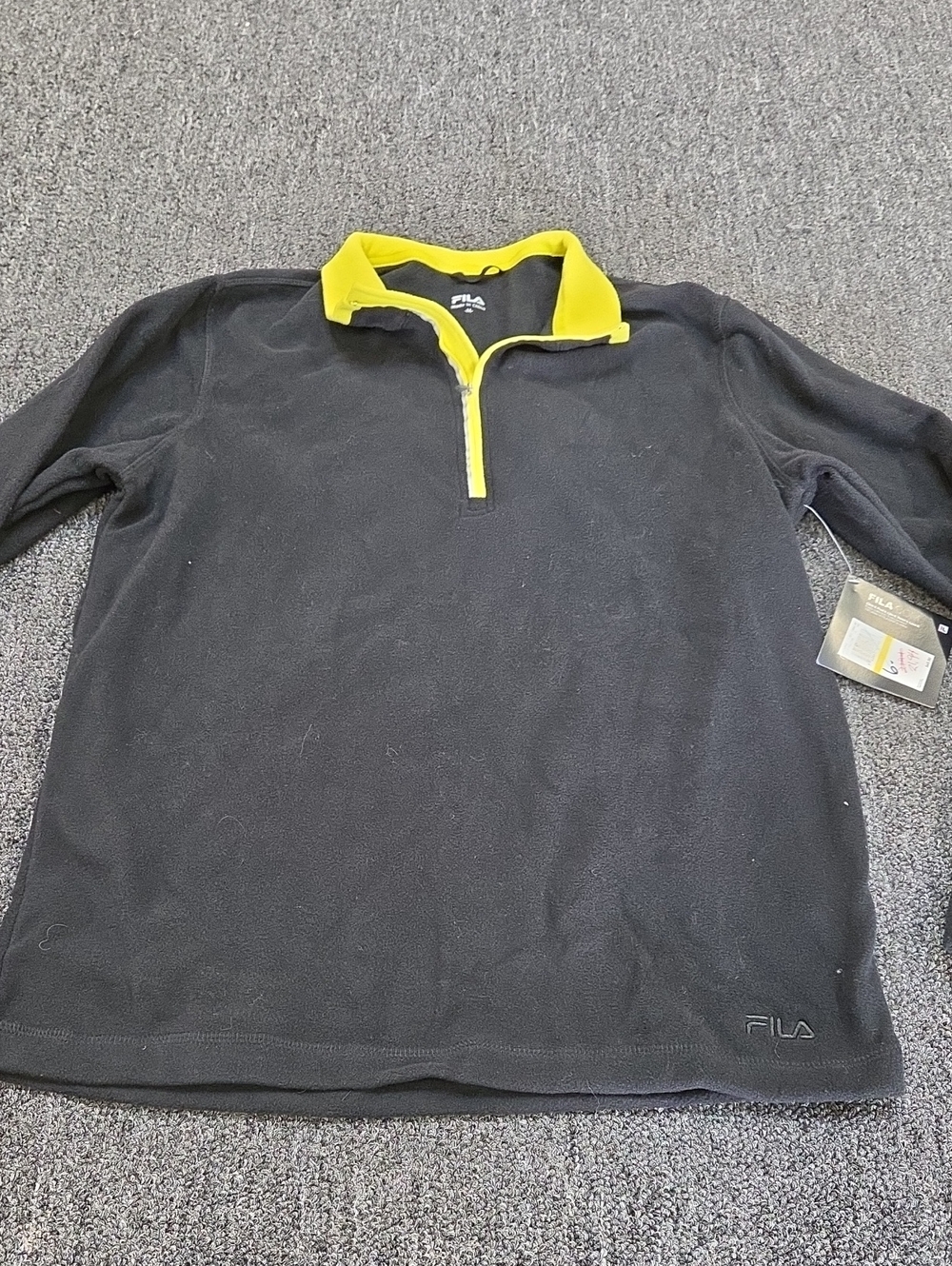 (#5C) FILA Men's Black Fleece Quarter-Zip with Yellow Trim